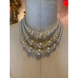 vintage 1950s pearl necklace 50s choker aurora borealis costume jewelry bridal